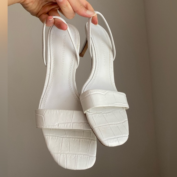 Zara Animal White Leather High Heeled Elastic Slingback Sandal size 38 / 7.5 - Picture 4 of 16